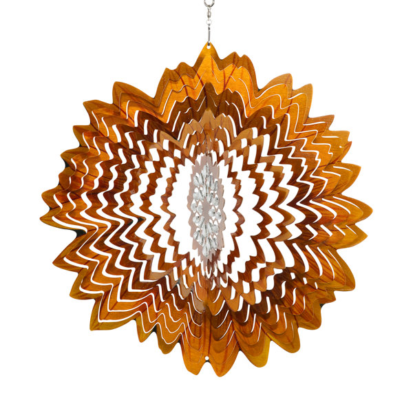 Exhart Laser Cut Sunflower Hanging Wind Spinner with Beads, 12 Inch